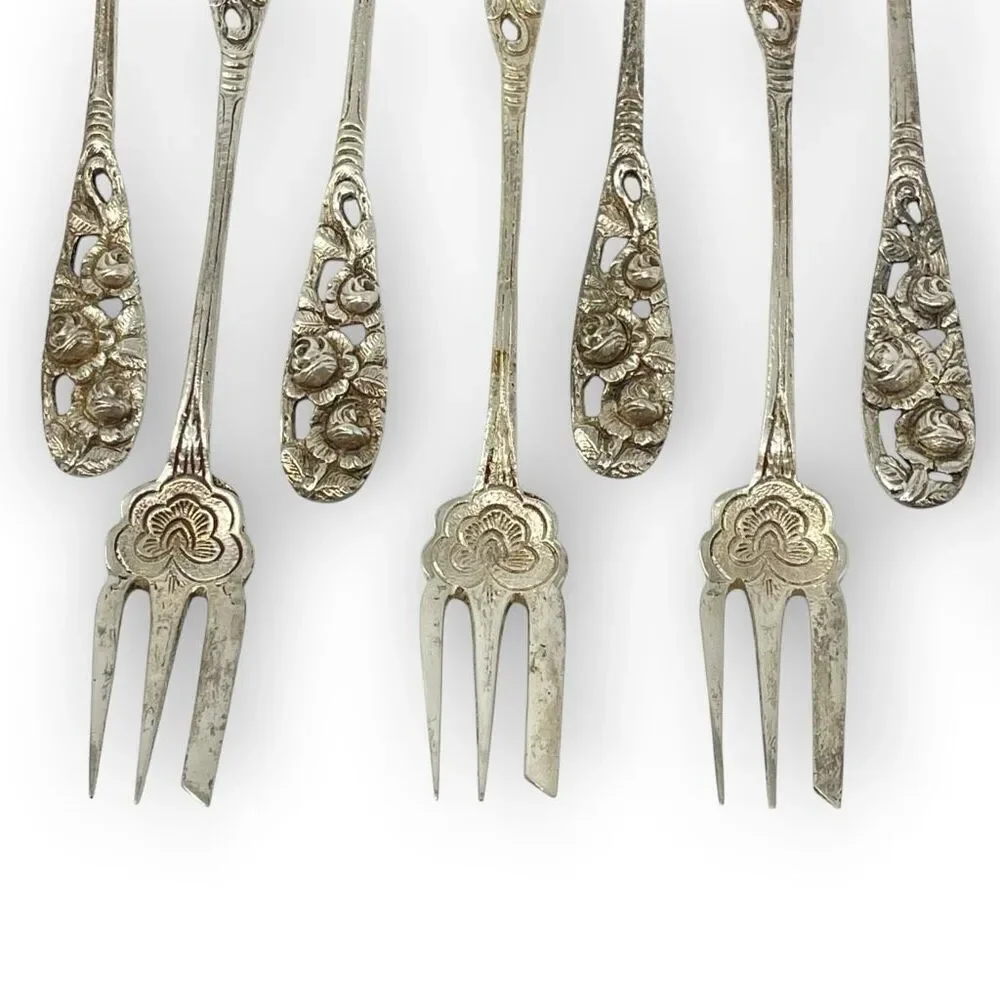 Silver 800 835 Dessert Pastry Mini Forks Fork Lot of 12 Floral Ornate Rose 5.5”